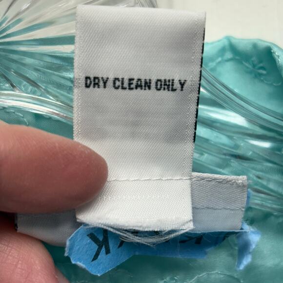 Aqua Blue Silk Blouse Floral Embroidery Long Sleeve Button Up Women's Size L - Picture 5 of 5